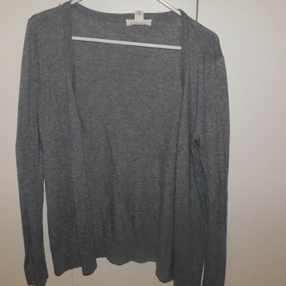 gray cardigan